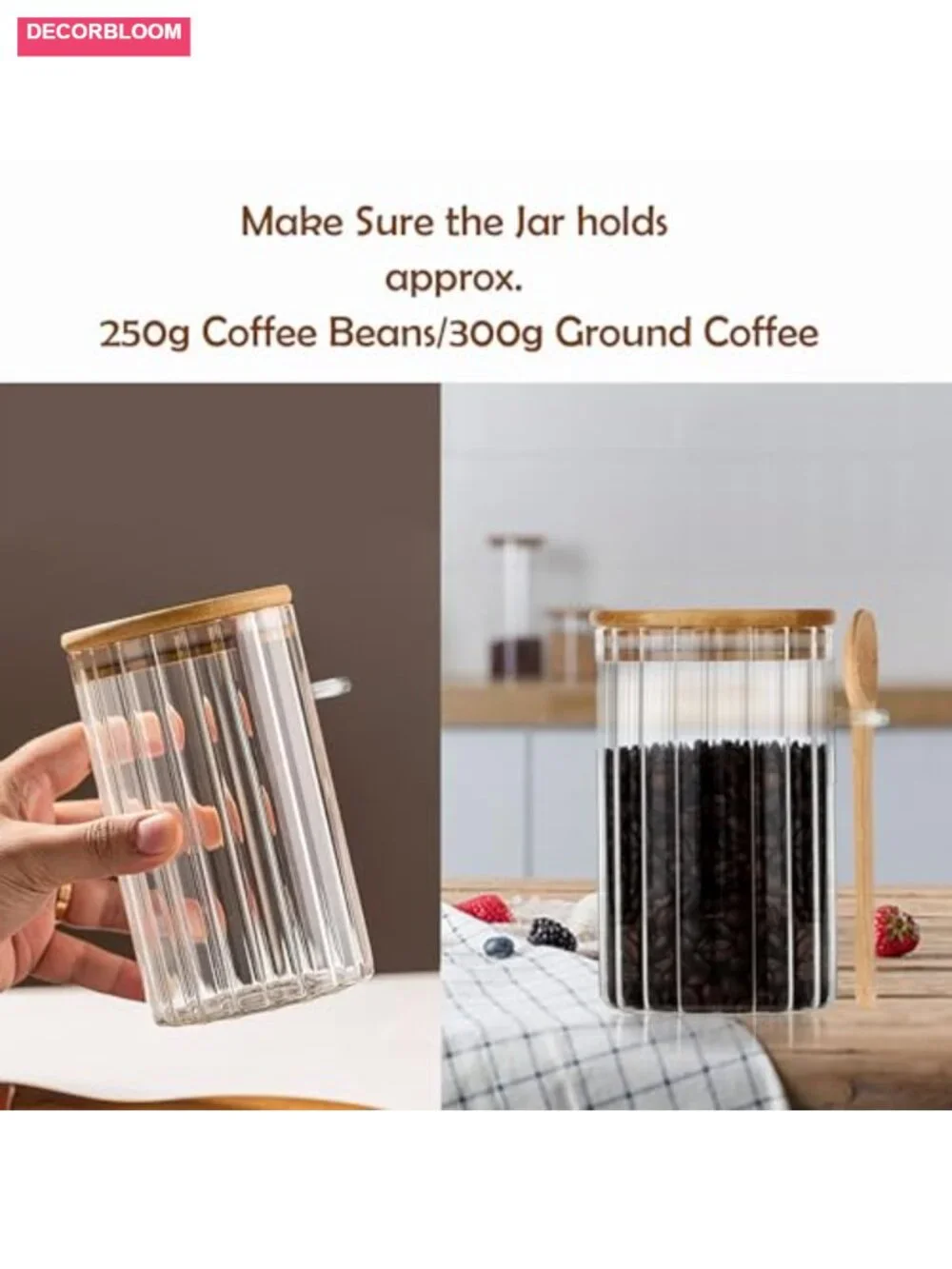 24oz Airtight Glass Jars with Bamboo Lids & Spoons for Food Storage